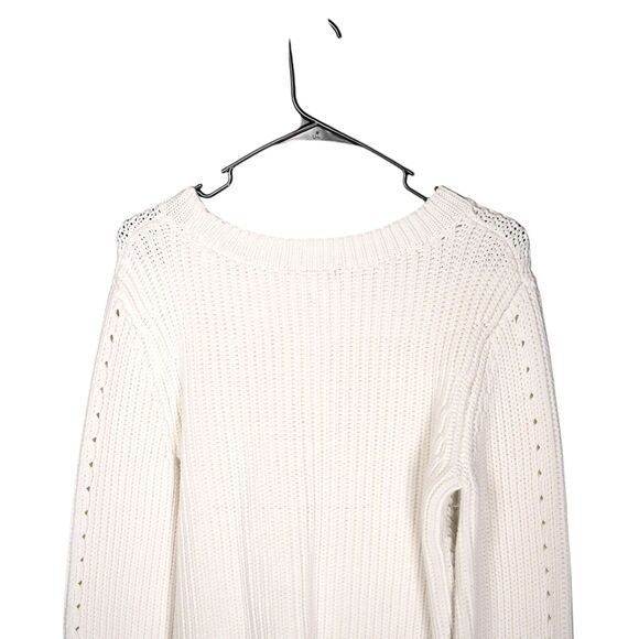 H&M Women's Sweater Ivory Rib Open Knit Top Stretch Blouse Pullover Size Small - Picture 6 of 8